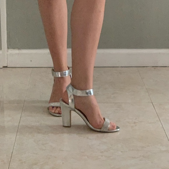 Silver Rhinestone Embossed Heels - Picture 2 of 10